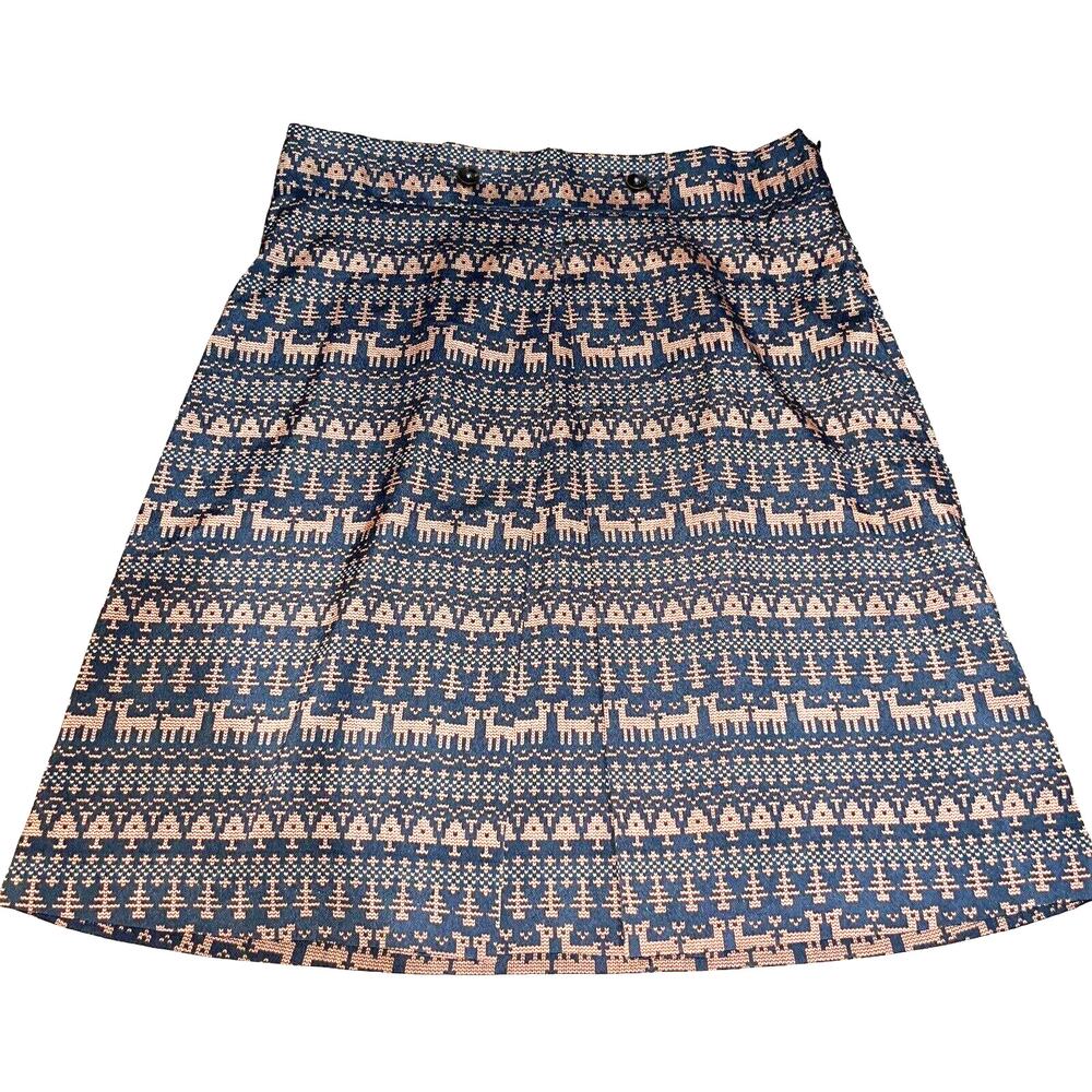 Peppermint Reindeer Fair Isle A-Line Skirt Navy Copper Medium‎ Cottagecore